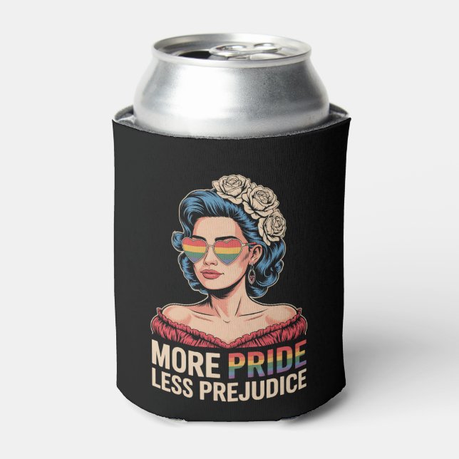 More Pride Less Prejudice LGBTQ Pride Ally Rainbow Can Cooler (Can Front)