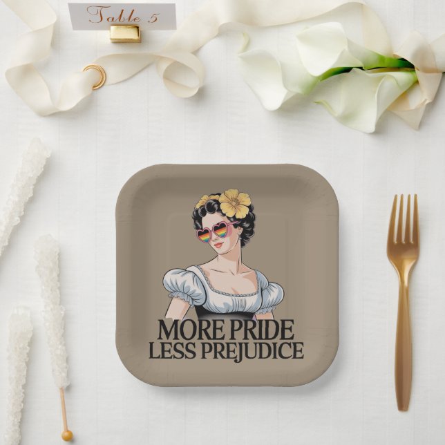 More Pride Less Prejudice LGBTQ Proud Ally Pride Paper Plate (Wedding)