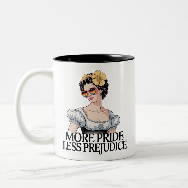 More Pride Less Prejudice LGBTQ Proud Ally Pride Two-Tone Coffee Mug (Left)