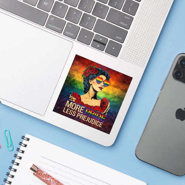 More Pride Less Prejudice Pride Month LGBTQ (Laptop w/ iPhone)