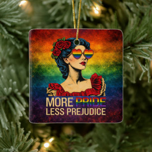 More Pride Less Prejudice Pride Month LGBTQ Ceramic Ornament
