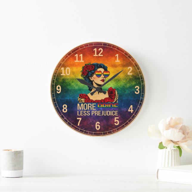 More Pride Less Prejudice Pride Month LGBTQ Large Clock (Home)