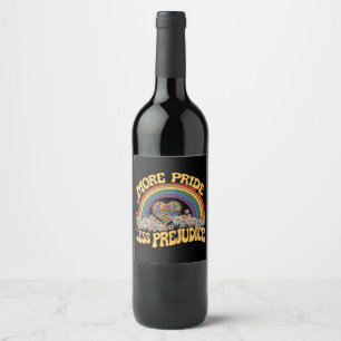 More Pride Less Prejudice Retro Rainbow Pride LGBT Wine Label