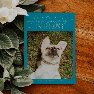 More Snuggles 2026 New Year Aqua Pet Photo Holiday Card