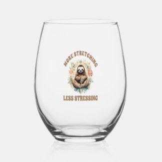 More Stretching Less Stressing Sloth Stemless Wine Glass