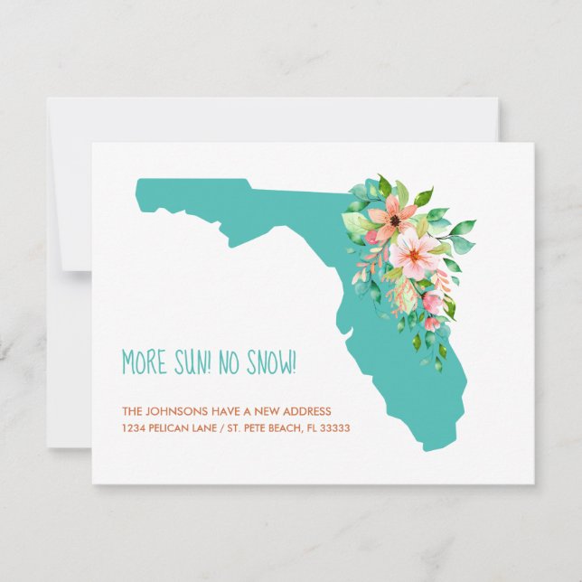 More Sun No Snow Florida Map Floral New Address Announcement (Front)