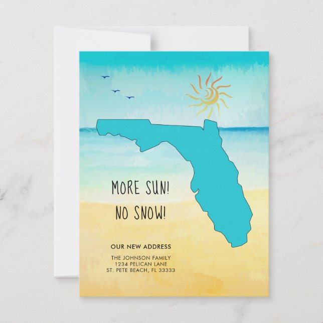 More Sun! No Snow! New Address in Florida Announcement (Front)