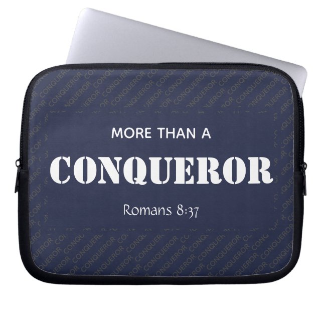 MORE THAN A CONQUEROR Motivational Christian Laptop Sleeve (Front)