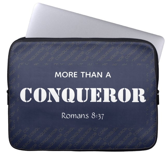 MORE THAN A CONQUEROR Motivational Christian Laptop Sleeve (Front)