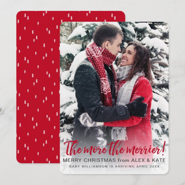 More The Merrier | Announce Pregnancy Christmas Holiday Card (Front/Back)