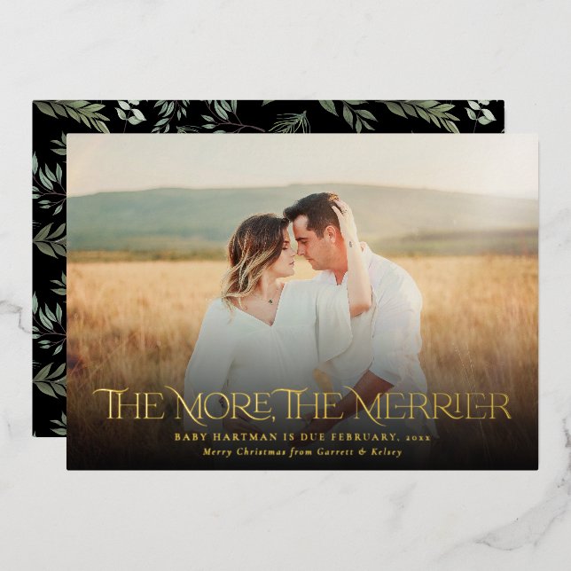 More The Merrier Announce Pregnancy Photo Foil Holiday Card (Front/Back)