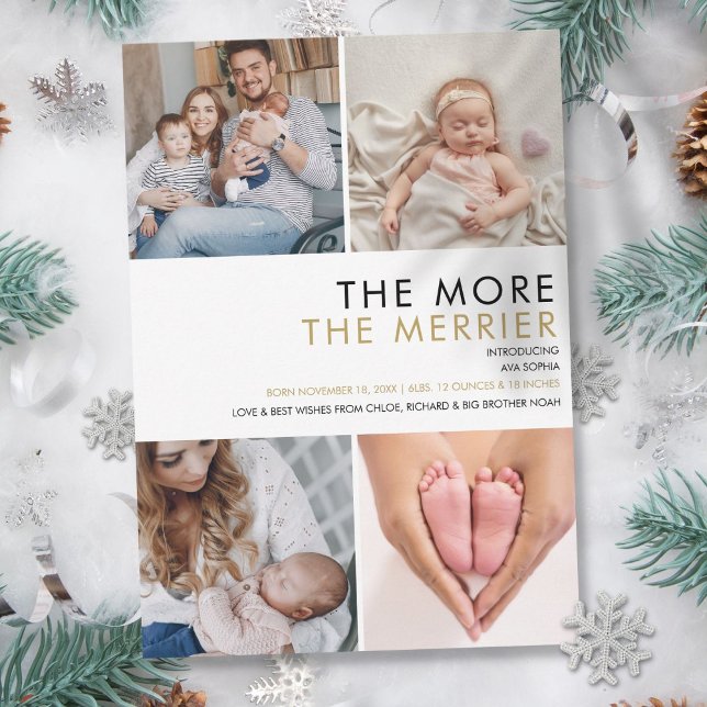 More The Merrier Christmas Photo Birth  Holiday Card (More The Merrier Christmas Photo Birth Holiday Card)
