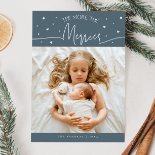 More The Merrier Christmas Slate Blue Photo Birth  Announcement