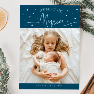 More The Merrier Christmas Teal Photo Birth  Announcement