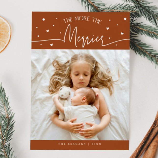 More The Merrier Christmas Terracotta Photo Birth  Announcement (Creator Uploaded)