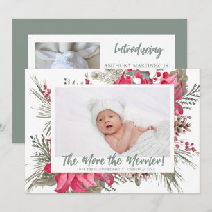 More the Merrier Poinsettia Photo Christmas Announcement