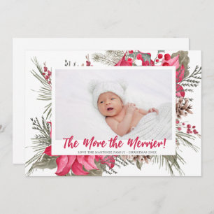 More the Merrier Poinsettia Photo Christmas Birth Announcement
