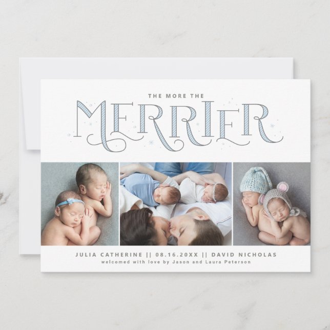 More the Merrier Twin Holiday Birth Announcement (Front)