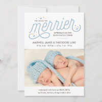 More the Merrier Twins Birth Announcement Photo