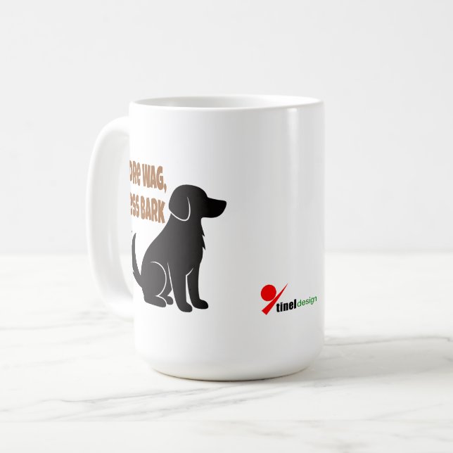 More Wag, Less Bark – Dog Silhouette with Wagging  Coffee Mug (Front Left)