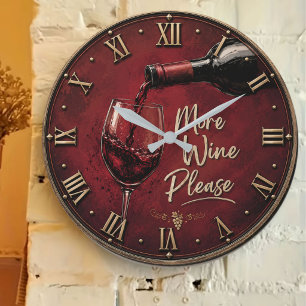 More Wine Please Elegant Burgundy Home Bar Decor Large Clock