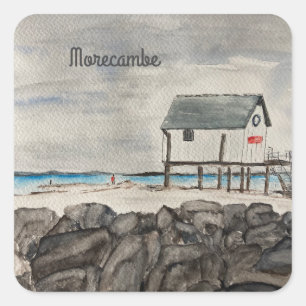 Morecambe Beach Hut Lancashire seaside resort     Square Sticker