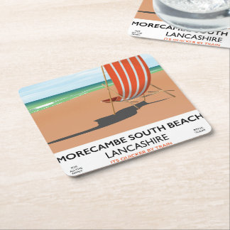 Morecambe South Beach Lancashire seaside poster Square Paper Coaster