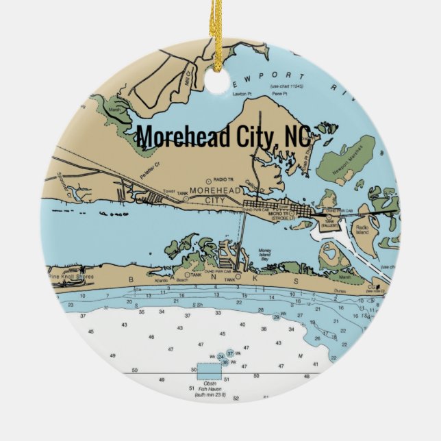 Morehead City NC Chart Ceramic Tree Decoration (Back)
