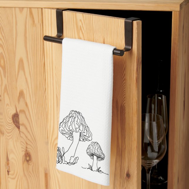 Morel Foraged Mushrooms | Hand Drawn Sketch Design Tea Towel (Thirds Fold)