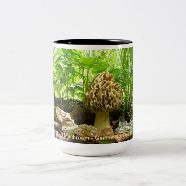 Morel Mushroom - Gem of the Forest Two-Tone Coffee Mug (Center)