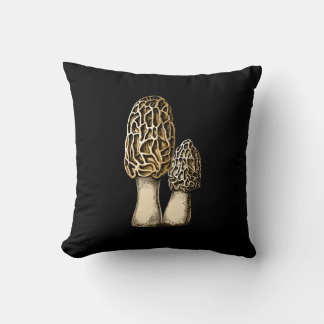 Morel Mushroom Vintage Botanical Illustration Cushion (Front)