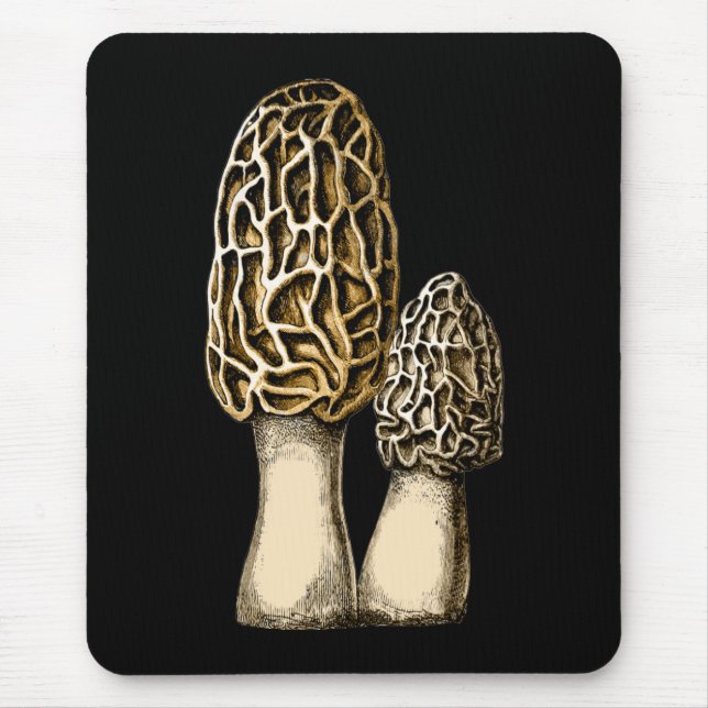 Morel Mushroom Vintage Botanical Illustration Mouse Mat (Front)