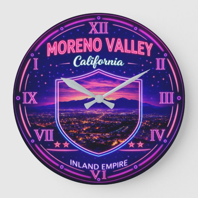 Moreno Valley California Nightscape Large Clock (Front)