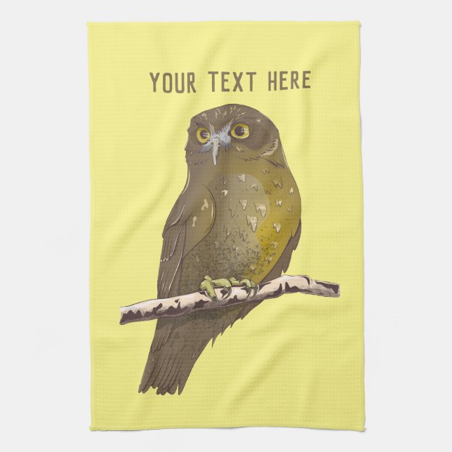 Morepork RURU NZ bird Tea Towel (Vertical)