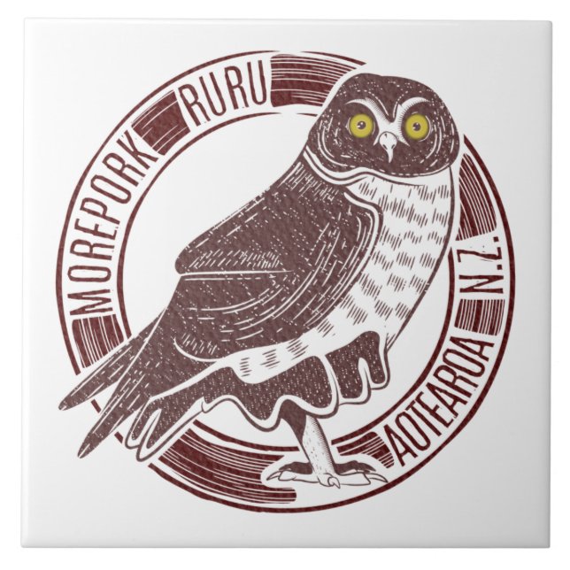 Morepork Ruru NZ Bird Tile (Front)