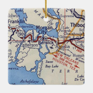 Morgan City LA Vintage Map Ceramic Ornament
