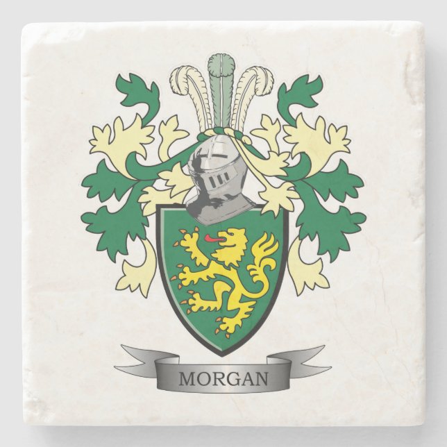 Morgan Family Crest Coat of Arms Stone Coaster (Front)