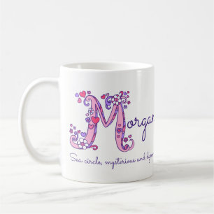 Morgan name meaning heart flower M monogram mug