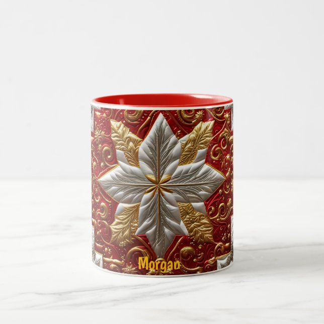 MORGAN ~ PATCHWORK ~ CHRISTMAS PATTERN ~  Two-Tone COFFEE MUG (Center)