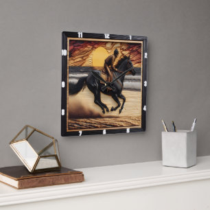 Morgan Sand Race: Wood Burned Craft Square Wall Clock