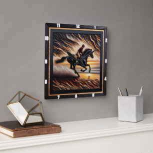 Morgan Water Gallop: Charred Grain Artwork Square Wall Clock