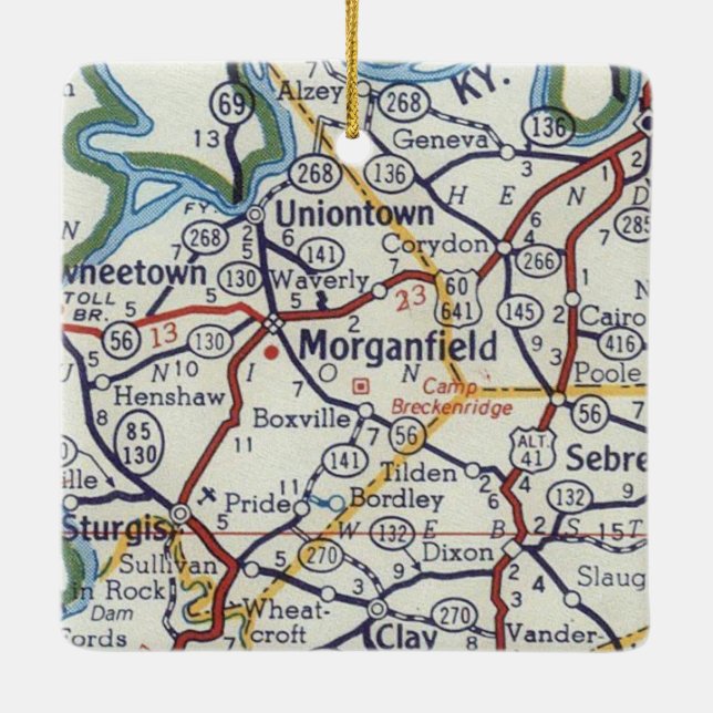 Morganfield KY Vintage Map Ceramic Ornament (Back)