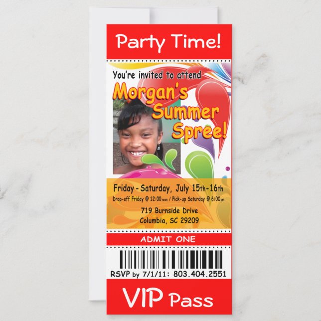 Morgan's Summer Spree VIP Ticket Photo Party (red) Invitation (Front)