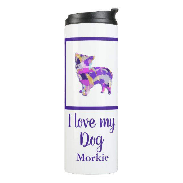 Morkie Cute Dog Silhouette Purple PY&B  Thermal Tumbler (Rotated Left)