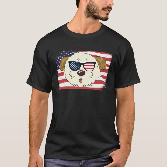 Morkie Dad & Mom American Flag 4th of July USA  Mo T-Shirt (Front)