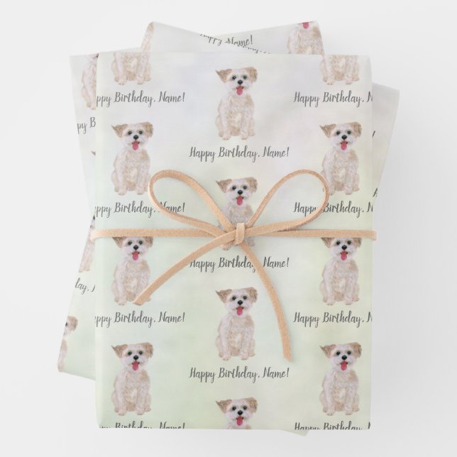 Morkie Dog Birthday Wrapping Paper (In situ)