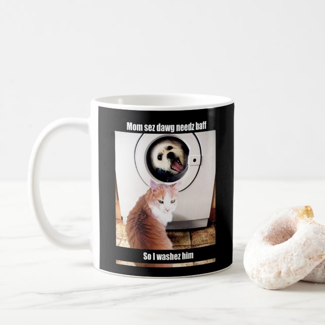 Morkie Dog Cat Meme Funny Humour Cup Mug (With Donut)