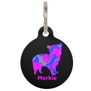 Morkie Dog Crazy Hot Pink & Blue Pet Tag