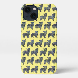 Morkie Dog Cute Silhouette Grid Yellow iPhone 13 Case