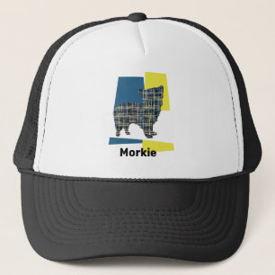 Morkie Dog Cute Silhouette Tricolour Grid Trucker Hat